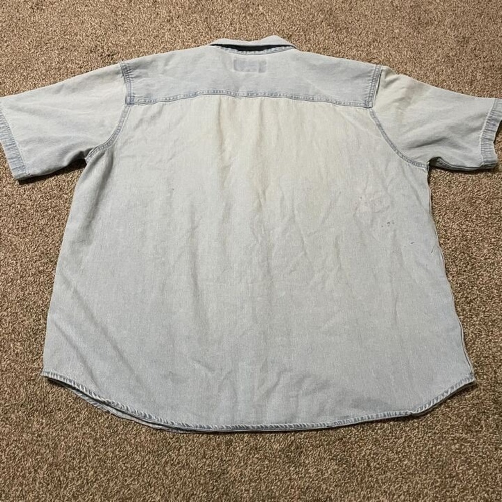 Harley-Davidson Mens XL Light Wash Denim Short Sleeve Button Up Shirt Logo Blue - Picture 3 of 7